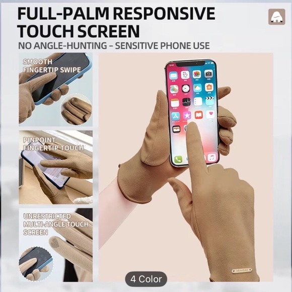 Saint Ming Warm Beige Velvet Fleece-Lined Touchscreen Windproof Winter Gloves - Picture 7 of 12